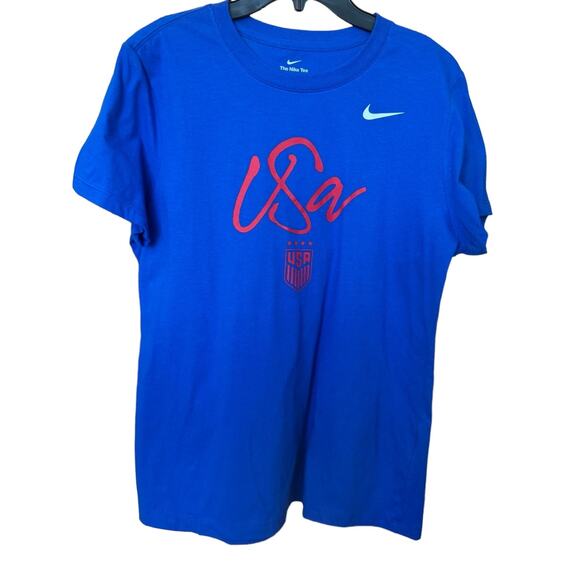 New ~ NIKE ~  USWNT 2023 Script Blue Soccer T-Shirt Size L 100% COTTON - Picture 7 of 7